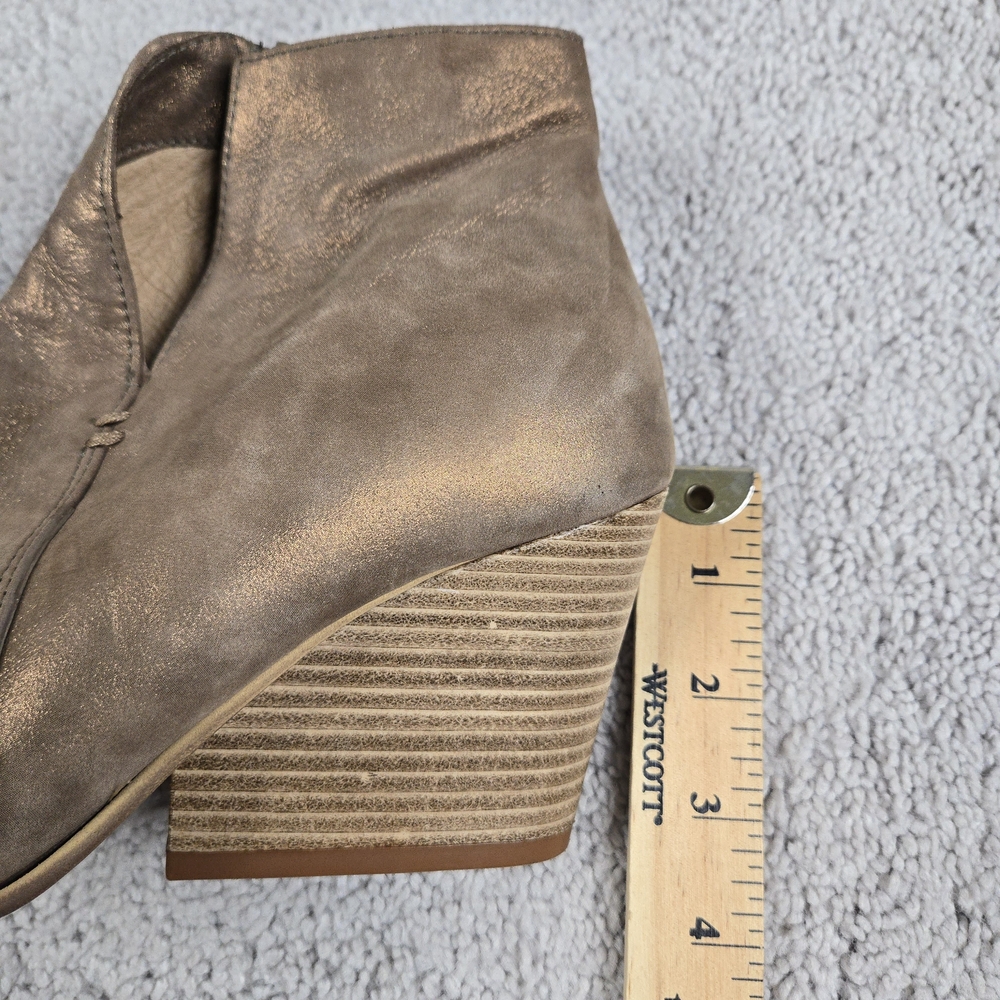 Miz Mooz Taupe Metallic Leather Peep-Toe Wedge Booties - Picture 8 of 10
